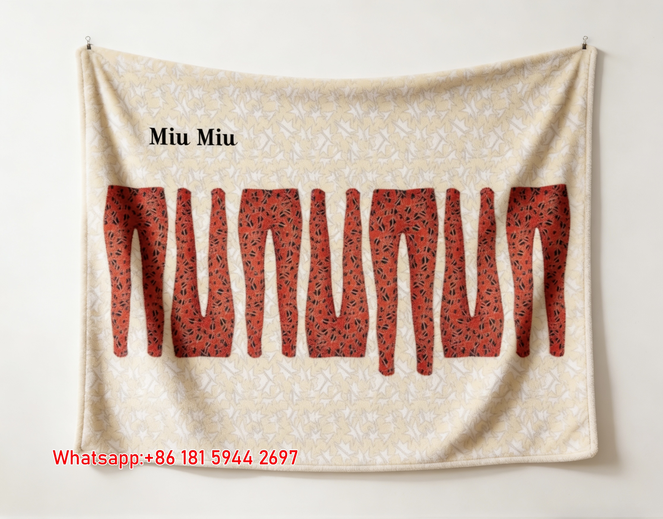 Miumiu Beige Red Black Star Print Flannel Sofa Throw Blanket – Printed Pants Pattern IMG_0565